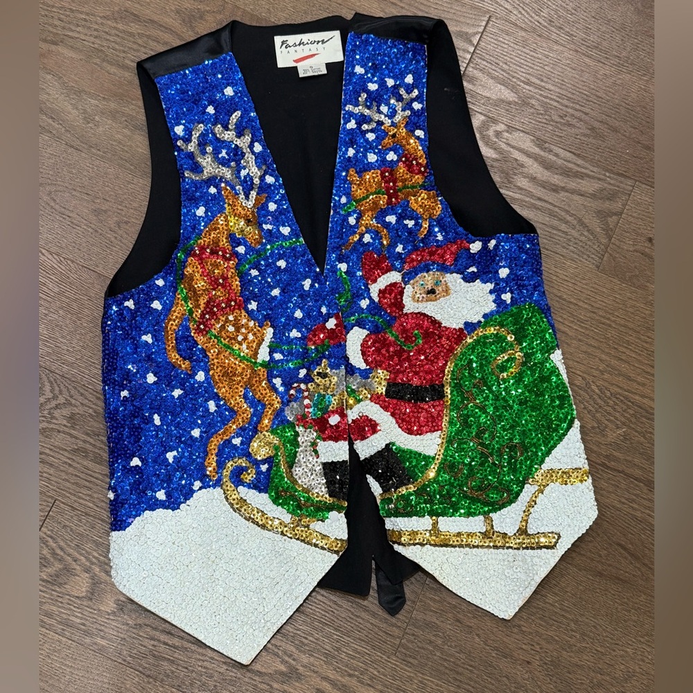 Vintage Fashion Fantasy Sequin Holiday Christmas Vest